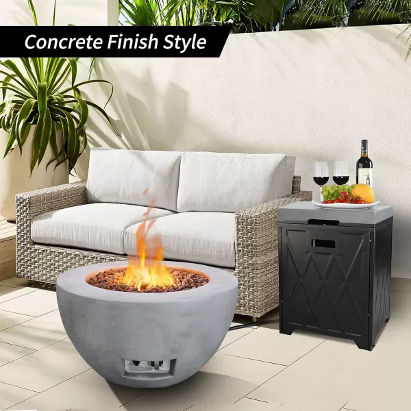 Kante 25 Inch Wide Round Biondo Concrete and Metal Outdoor Smokeless 50,000 BTU Propane Gas Fire Pit Table with Propane Tank Storage Box, Waterproof Cover and Lava Rocks 