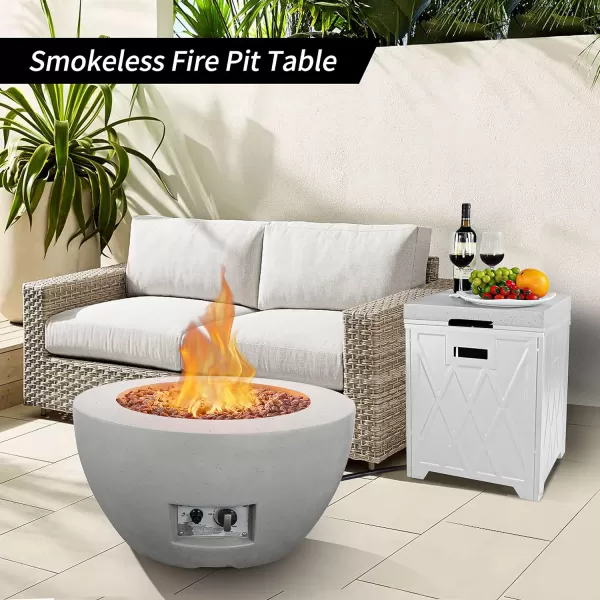 Kante 25 Inch Wide Round Biondo Concrete and Metal Outdoor Smokeless 50,000 BTU Propane Gas Fire Pit Table with Propane Tank Storage Box, Waterproof Cover and Lava Rocks 
