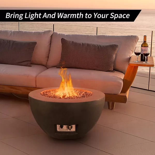 Kante 25 Inch Wide Round Biondo Concrete and Metal Outdoor Smokeless 50,000 BTU Propane Gas Fire Pit Table with Propane Tank Storage Box, Waterproof Cover and Lava Rocks 