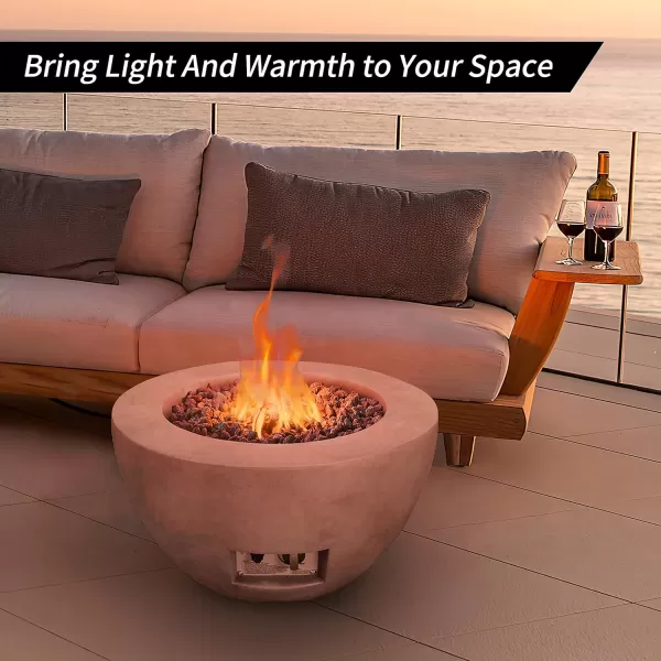 Kante 25 Inch Wide Round Biondo Concrete and Metal Outdoor Smokeless 50,000 BTU Propane Gas Fire Pit Table with Propane Tank Storage Box, Waterproof Cover and Lava Rocks 