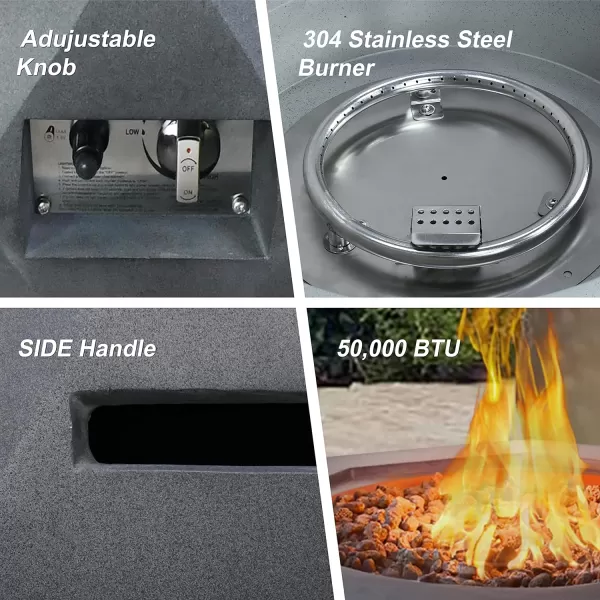 Kante 25 Inch Wide Round Biondo Concrete and Metal Outdoor Smokeless 50,000 BTU Propane Gas Fire Pit Table with Propane Tank Storage Box, Waterproof Cover and Lava Rocks 