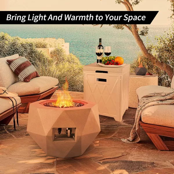 Kante 25 Inch Wide Round Biondo Concrete and Metal Outdoor Smokeless 50,000 BTU Propane Gas Fire Pit Table with Propane Tank Storage Box, Waterproof Cover and Lava Rocks 