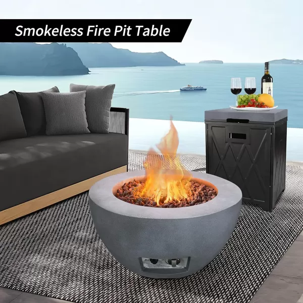 Kante 25 Inch Wide Round Biondo Concrete and Metal Outdoor Smokeless 50,000 BTU Propane Gas Fire Pit Table with Propane Tank Storage Box, Waterproof Cover and Lava Rocks 