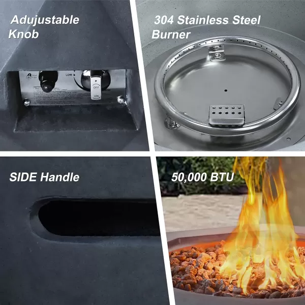 Kante 25 Inch Wide Round Biondo Concrete and Metal Outdoor Smokeless 50,000 BTU Propane Gas Fire Pit Table with Propane Tank Storage Box, Waterproof Cover and Lava Rocks 