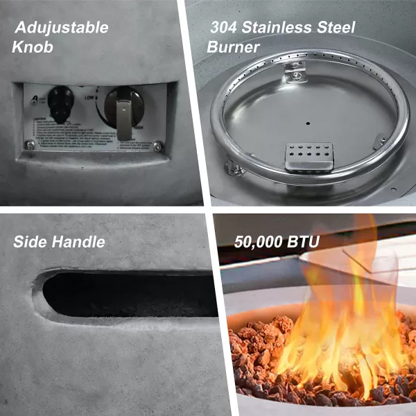 Kante 25 Inch Wide Round Biondo Concrete and Metal Outdoor Smokeless 50,000 BTU Propane Gas Fire Pit Table with Propane Tank Storage Box, Waterproof Cover and Lava Rocks 