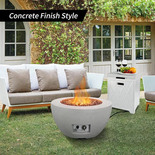 Kante 25 Inch Wide Round Biondo Concrete and Metal Outdoor Smokeless 50,000 BTU Propane Gas Fire Pit Table with Propane Tank Storage Box, Waterproof Cover and Lava Rocks 