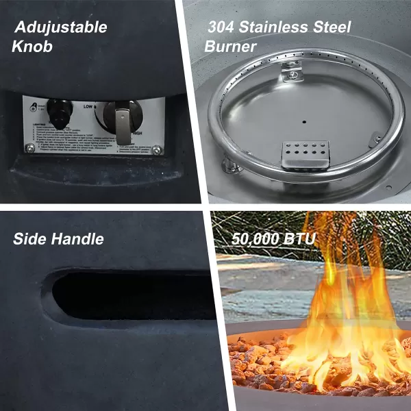 Kante 25 Inch Wide Round Biondo Concrete and Metal Outdoor Smokeless 50,000 BTU Propane Gas Fire Pit Table with Propane Tank Storage Box, Waterproof Cover and Lava Rocks 