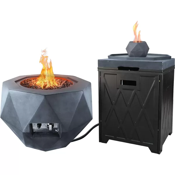 Kante 25 Inch Wide Round Biondo Concrete and Metal Outdoor Smokeless 50,000 BTU Propane Gas Fire Pit Table with Propane Tank Storage Box, Waterproof Cover and Lava Rocks 