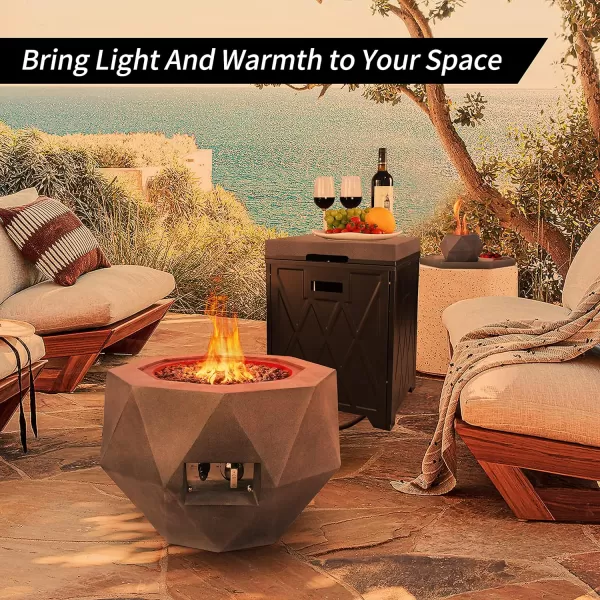 Kante 25 Inch Wide Round Biondo Concrete and Metal Outdoor Smokeless 50,000 BTU Propane Gas Fire Pit Table with Propane Tank Storage Box, Waterproof Cover and Lava Rocks 