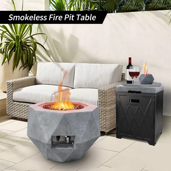 Kante 25 Inch Wide Round Biondo Concrete and Metal Outdoor Smokeless 50,000 BTU Propane Gas Fire Pit Table with Propane Tank Storage Box, Waterproof Cover and Lava Rocks 