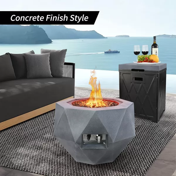 Kante 25 Inch Wide Round Biondo Concrete and Metal Outdoor Smokeless 50,000 BTU Propane Gas Fire Pit Table with Propane Tank Storage Box, Waterproof Cover and Lava Rocks 