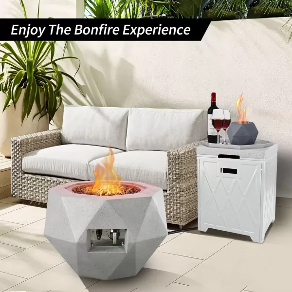 Kante 25 Inch Wide Round Biondo Concrete and Metal Outdoor Smokeless 50,000 BTU Propane Gas Fire Pit Table with Propane Tank Storage Box, Waterproof Cover and Lava Rocks 
