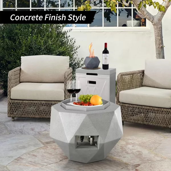 Kante 25 Inch Wide Round Biondo Concrete and Metal Outdoor Smokeless 50,000 BTU Propane Gas Fire Pit Table with Propane Tank Storage Box, Waterproof Cover and Lava Rocks 