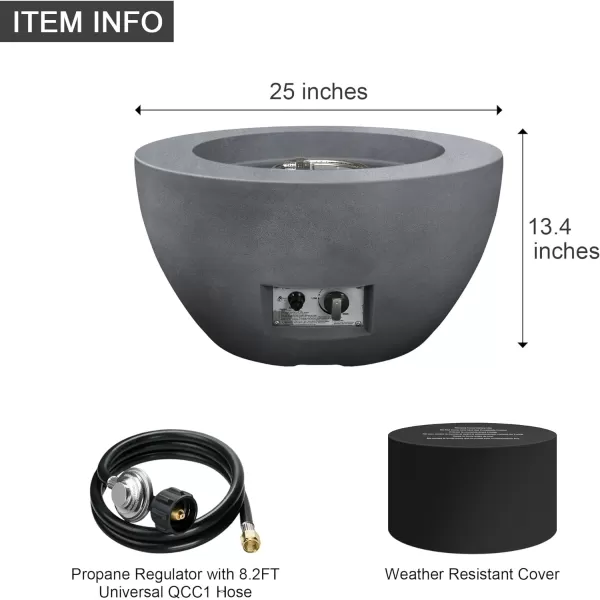 Kante 25 Inch Wide Round Texture Concrete and Metal Outdoor Eco-Friendly Smokeless 50,000 BTU Propane Gas Modern Fire Pit with Waterproof Cover,Biondo