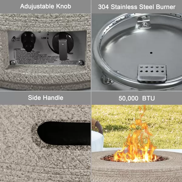 Kante 25 Inch Wide Round Texture Concrete and Metal Outdoor Eco-Friendly Smokeless 50,000 BTU Propane Gas Modern Fire Pit with Waterproof Cover,Biondo