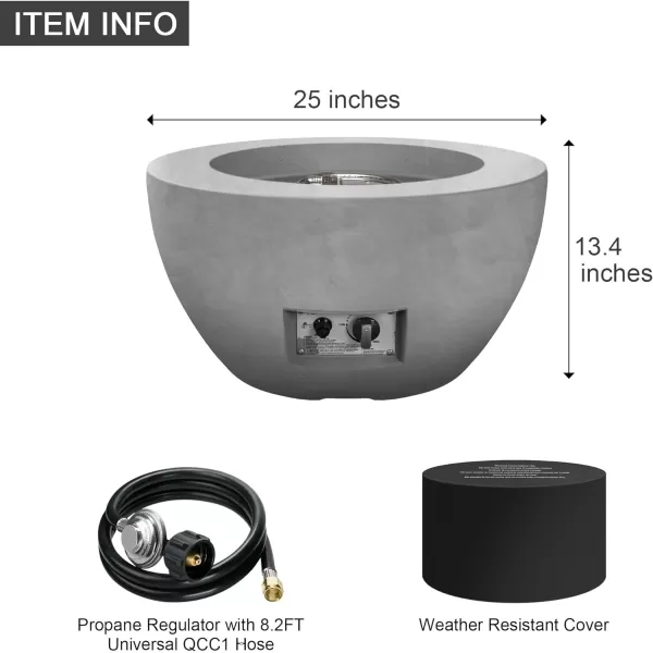 Kante 25 Inch Wide Round Texture Concrete and Metal Outdoor Eco-Friendly Smokeless 50,000 BTU Propane Gas Modern Fire Pit with Waterproof Cover,Biondo