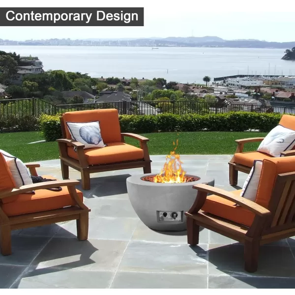 Kante 25 Inch Wide Round Texture Concrete and Metal Outdoor Eco-Friendly Smokeless 50,000 BTU Propane Gas Modern Fire Pit with Waterproof Cover,Biondo
