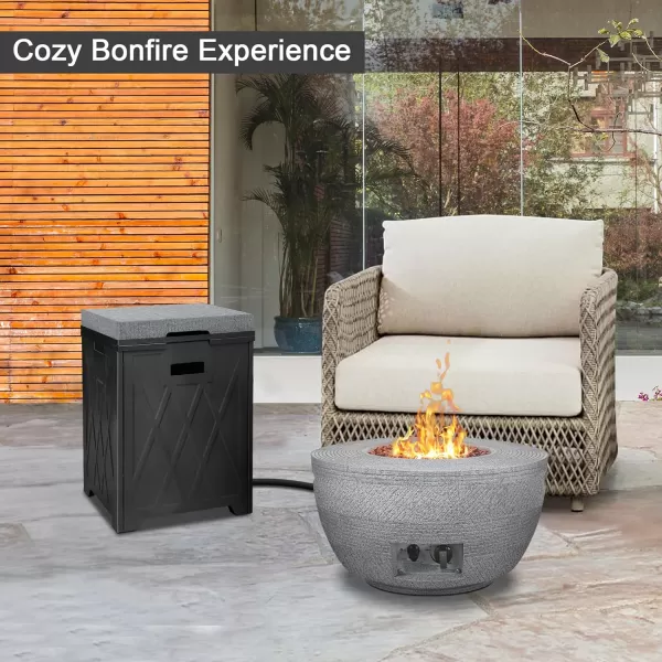 Kante 25 Inch Wide Round Texture Concrete and Metal Outdoor Eco-Friendly Smokeless 50,000 BTU Propane Gas Modern Fire Pit with Waterproof Cover,Biondo