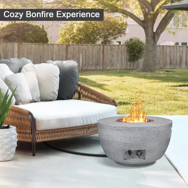 Kante 25 Inch Wide Round Texture Concrete and Metal Outdoor Eco-Friendly Smokeless 50,000 BTU Propane Gas Modern Fire Pit with Waterproof Cover,Biondo