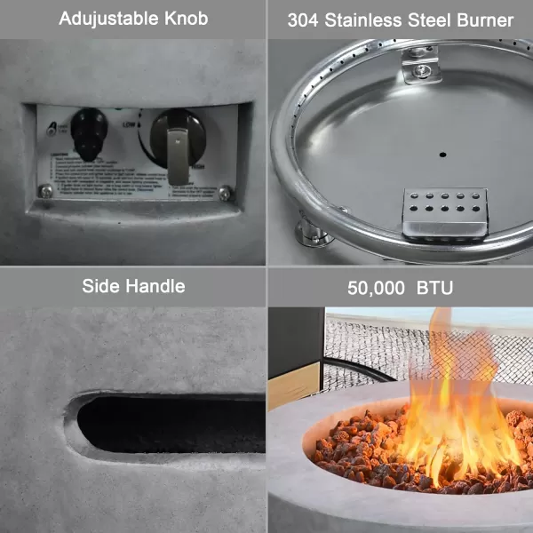 Kante 25 Inch Wide Round Texture Concrete and Metal Outdoor Eco-Friendly Smokeless 50,000 BTU Propane Gas Modern Fire Pit with Waterproof Cover,Biondo