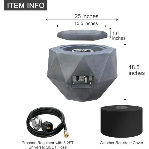 Kante 25 Inch Wide Round Texture Concrete and Metal Outdoor Eco-Friendly Smokeless 50,000 BTU Propane Gas Modern Fire Pit with Waterproof Cover,Biondo