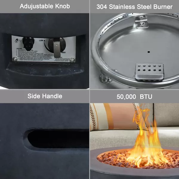 Kante 25 Inch Wide Round Texture Concrete and Metal Outdoor Eco-Friendly Smokeless 50,000 BTU Propane Gas Modern Fire Pit with Waterproof Cover,Biondo