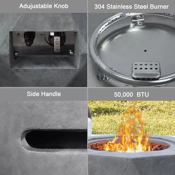 Kante 25 Inch Wide Round Texture Concrete and Metal Outdoor Eco-Friendly Smokeless 50,000 BTU Propane Gas Modern Fire Pit with Waterproof Cover,Biondo