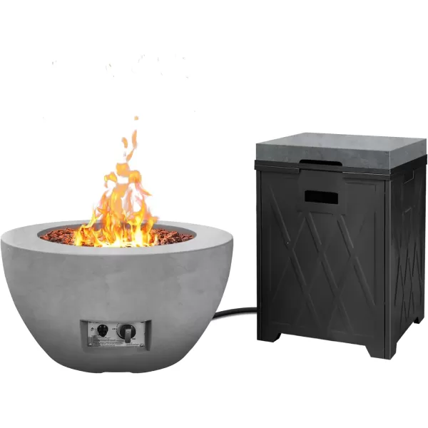 Kante 25 Inch Wide Round Texture Concrete and Metal Outdoor Eco-Friendly Smokeless 50,000 BTU Propane Gas Modern Fire Pit with Waterproof Cover,Biondo