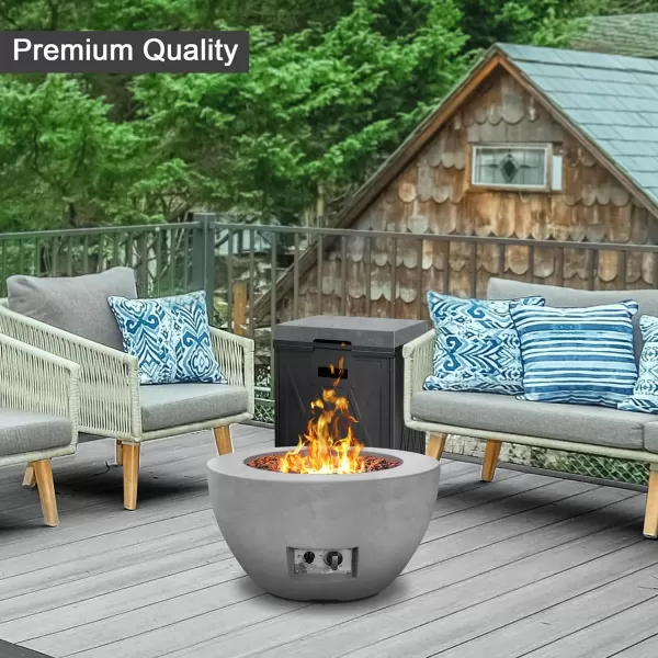 Kante 25 Inch Wide Round Texture Concrete and Metal Outdoor Eco-Friendly Smokeless 50,000 BTU Propane Gas Modern Fire Pit with Waterproof Cover,Biondo