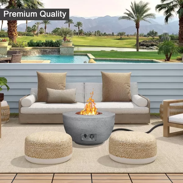 Kante 25 Inch Wide Round Texture Concrete and Metal Outdoor Eco-Friendly Smokeless 50,000 BTU Propane Gas Modern Fire Pit with Waterproof Cover,Biondo