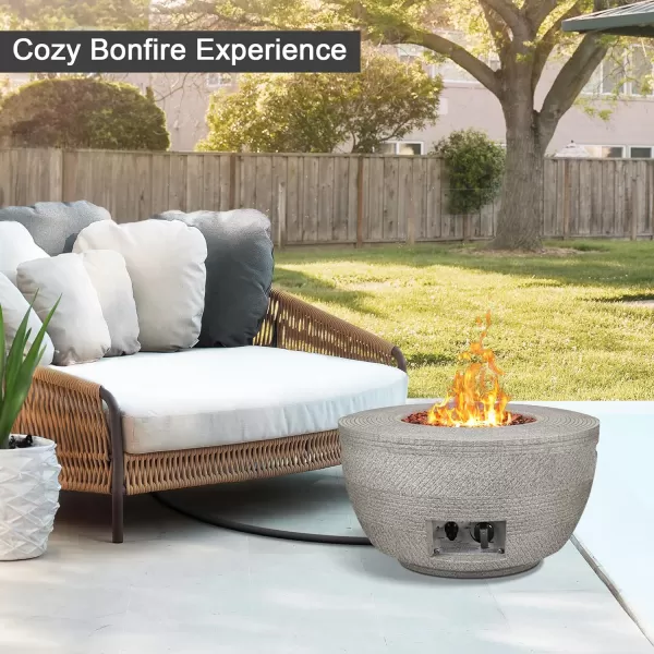 Kante 25 Inch Wide Round Texture Concrete and Metal Outdoor Eco-Friendly Smokeless 50,000 BTU Propane Gas Modern Fire Pit with Waterproof Cover,Biondo