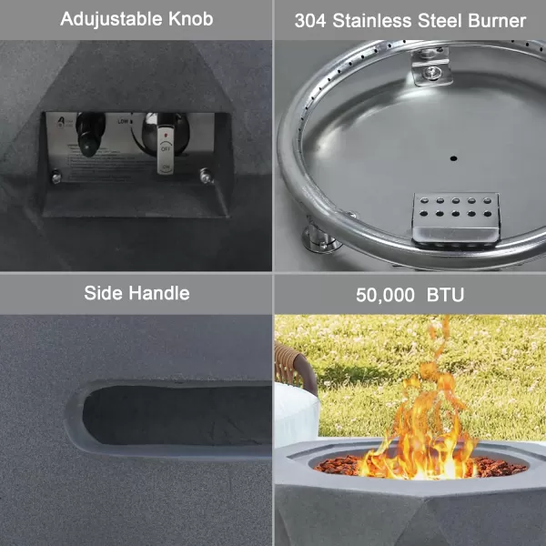 Kante 25 Inch Wide Round Texture Concrete and Metal Outdoor Eco-Friendly Smokeless 50,000 BTU Propane Gas Modern Fire Pit with Waterproof Cover,Biondo
