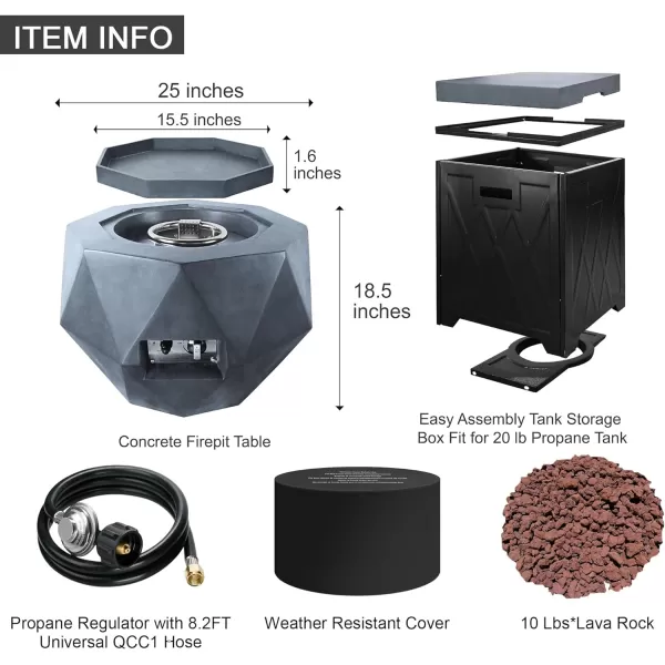 Kante 25 Inch Wide Round Texture Concrete and Metal Outdoor Eco-Friendly Smokeless 50,000 BTU Propane Gas Modern Fire Pit with Waterproof Cover,Biondo