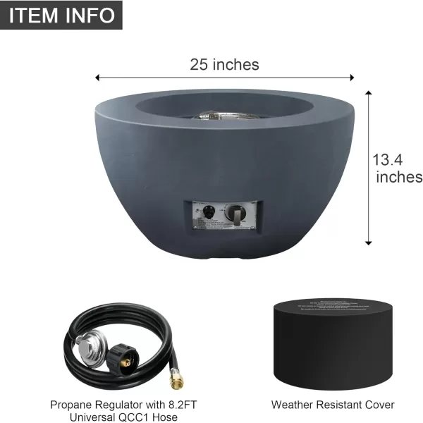 Kante 25 Inch Wide Round Texture Concrete and Metal Outdoor Eco-Friendly Smokeless 50,000 BTU Propane Gas Modern Fire Pit with Waterproof Cover,Biondo