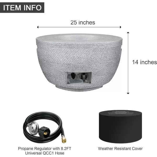 Kante 25 Inch Wide Round Texture Concrete and Metal Outdoor Eco-Friendly Smokeless 50,000 BTU Propane Gas Modern Fire Pit with Waterproof Cover,Biondo