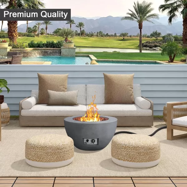 Kante 25 Inch Wide Round Texture Concrete and Metal Outdoor Eco-Friendly Smokeless 50,000 BTU Propane Gas Modern Fire Pit with Waterproof Cover,Biondo