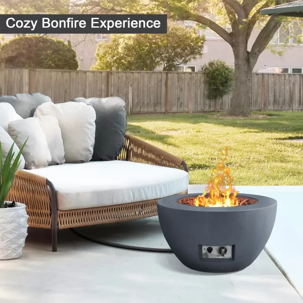 Kante 25 Inch Wide Round Texture Concrete and Metal Outdoor Eco-Friendly Smokeless 50,000 BTU Propane Gas Modern Fire Pit with Waterproof Cover,Biondo