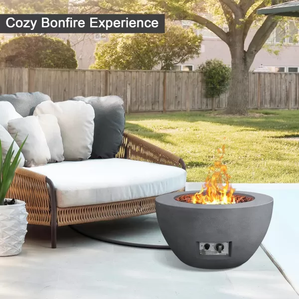Kante 25 Inch Wide Round Texture Concrete and Metal Outdoor Eco-Friendly Smokeless 50,000 BTU Propane Gas Modern Fire Pit with Waterproof Cover,Biondo