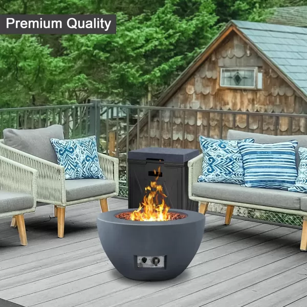 Kante 25 Inch Wide Round Texture Concrete and Metal Outdoor Eco-Friendly Smokeless 50,000 BTU Propane Gas Modern Fire Pit with Waterproof Cover,Biondo