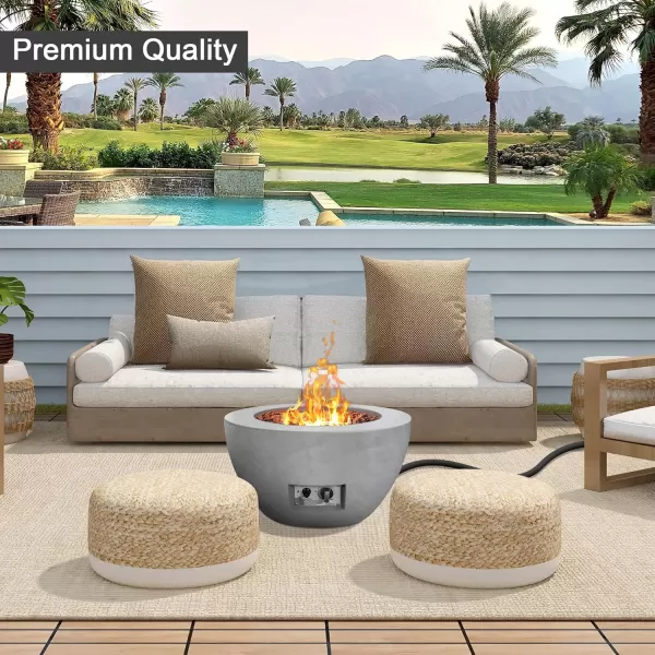 Kante 25 Inch Wide Round Texture Concrete and Metal Outdoor Eco-Friendly Smokeless 50,000 BTU Propane Gas Modern Fire Pit with Waterproof Cover,Biondo