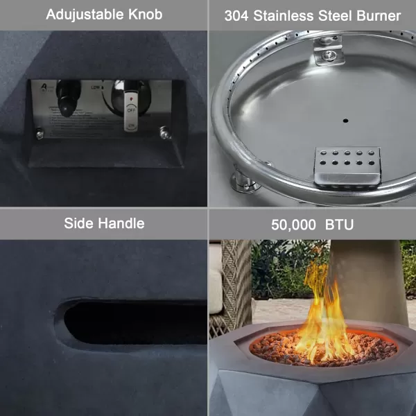 Kante 25 Inch Wide Round Texture Concrete and Metal Outdoor Eco-Friendly Smokeless 50,000 BTU Propane Gas Modern Fire Pit with Waterproof Cover,Biondo