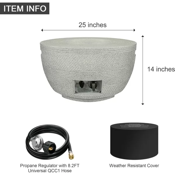 Kante 25 Inch Wide Round Texture Concrete and Metal Outdoor Eco-Friendly Smokeless 50,000 BTU Propane Gas Modern Fire Pit with Waterproof Cover,Biondo