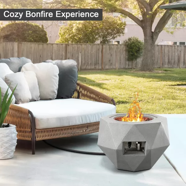 Kante 25 Inch Wide Round Texture Concrete and Metal Outdoor Eco-Friendly Smokeless 50,000 BTU Propane Gas Modern Fire Pit with Waterproof Cover,Biondo