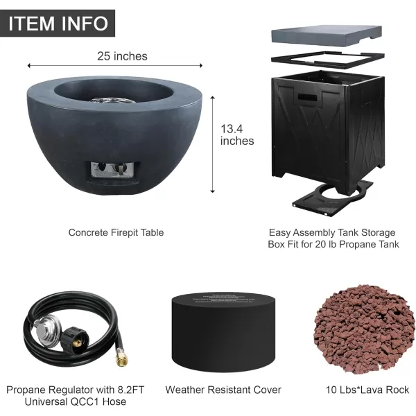 Kante 25 Inch Wide Round Texture Concrete and Metal Outdoor Eco-Friendly Smokeless 50,000 BTU Propane Gas Modern Fire Pit with Waterproof Cover,Biondo