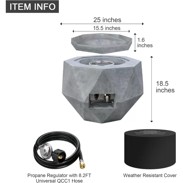 Kante 25 Inch Wide Round Texture Concrete and Metal Outdoor Eco-Friendly Smokeless 50,000 BTU Propane Gas Modern Fire Pit with Waterproof Cover,Biondo