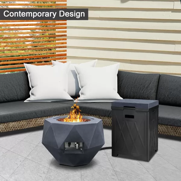 Kante 25 Inch Wide Round Texture Concrete and Metal Outdoor Eco-Friendly Smokeless 50,000 BTU Propane Gas Modern Fire Pit with Waterproof Cover,Biondo