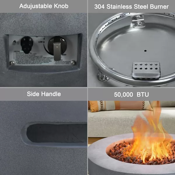 Kante 25 Inch Wide Round Texture Concrete and Metal Outdoor Eco-Friendly Smokeless 50,000 BTU Propane Gas Modern Fire Pit with Waterproof Cover,Biondo