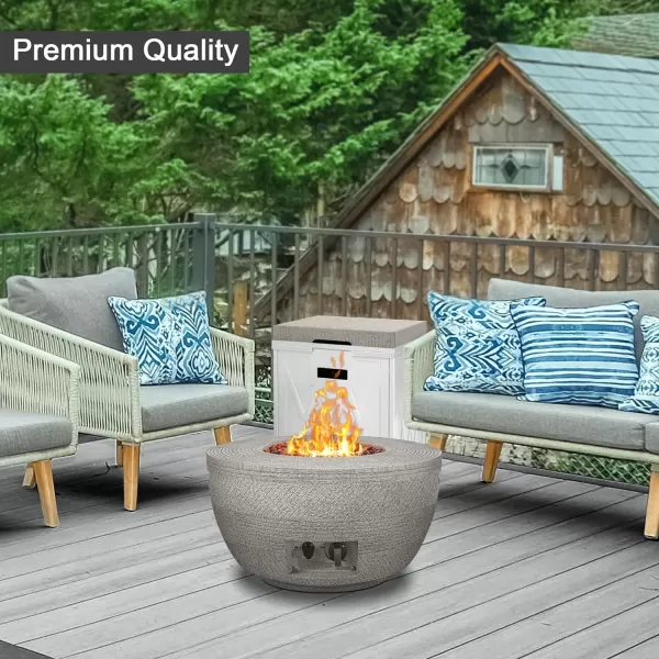 Kante 25 Inch Wide Round Texture Concrete and Metal Outdoor Eco-Friendly Smokeless 50,000 BTU Propane Gas Modern Fire Pit with Waterproof Cover,Biondo