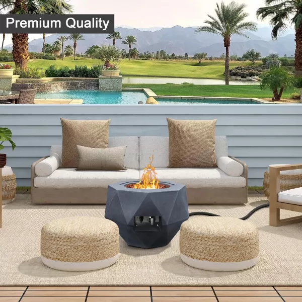 Kante 25 Inch Wide Round Texture Concrete and Metal Outdoor Eco-Friendly Smokeless 50,000 BTU Propane Gas Modern Fire Pit with Waterproof Cover,Biondo
