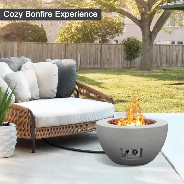 Kante 25 Inch Wide Round Texture Concrete and Metal Outdoor Eco-Friendly Smokeless 50,000 BTU Propane Gas Modern Fire Pit with Waterproof Cover,Biondo